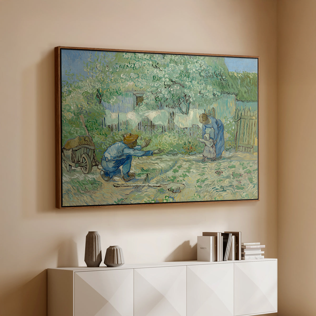 First Steps after Millet, 1890 - Floater Framed Canvas Print