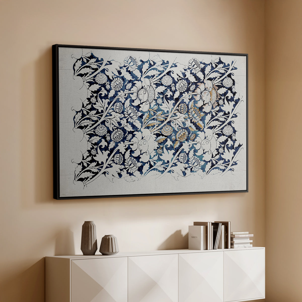 Watercolour for Printed Fabric Design: Wey, c. 1882-1883 - Floater Framed Canvas Print