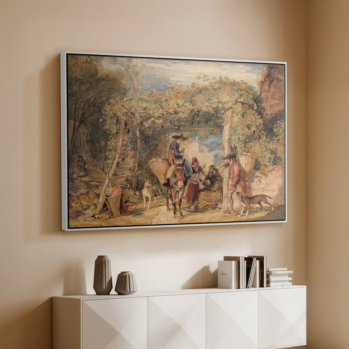 Figures and Animals in a Vineyard, c. 1829 - Floater Framed Canvas Print
