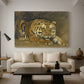 Canvas art print featuring an expressive depiction of tiger, displayed in a spacious living room