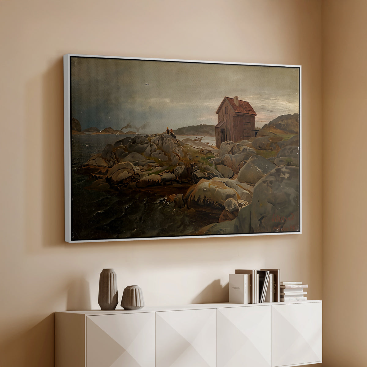A Fisherman's Home, Lillesand, 1858 - Floater Framed Canvas Print