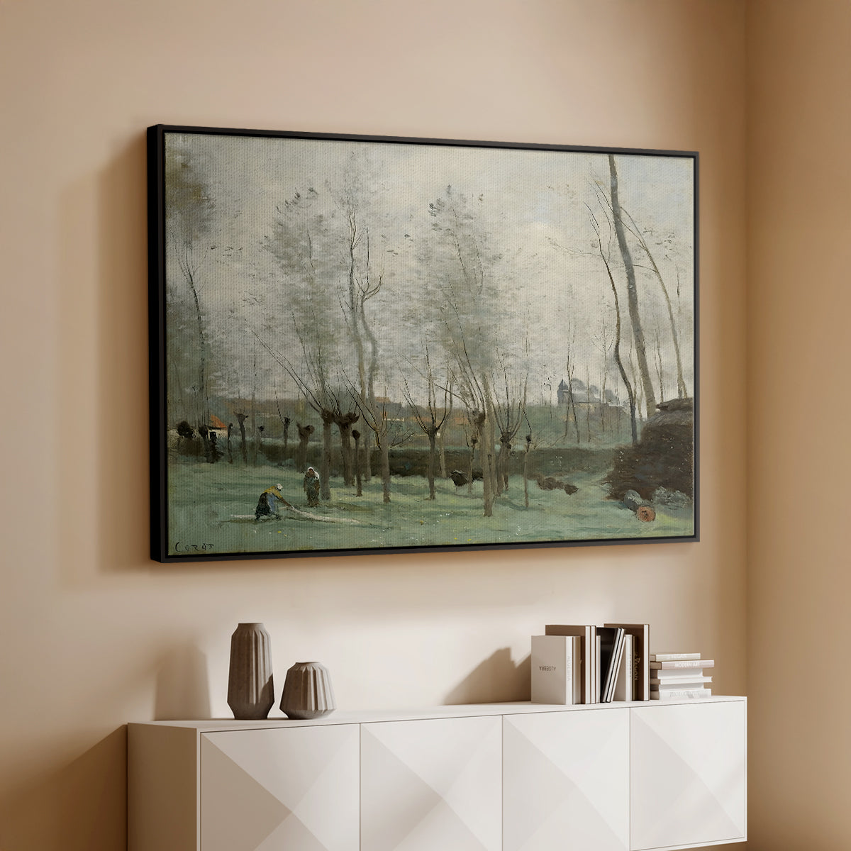 Washerwomen in a Willow Grove, c. 1871 - Floater Framed Canvas Print