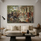 Canvas art print featuring a historical battle scene filled with movement and conflict, displayed in a spacious living room