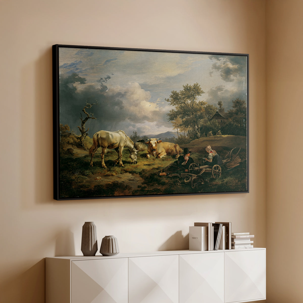 Young Peasant Couple Resting in the Field, 1829 - Floater Framed Canvas Print
