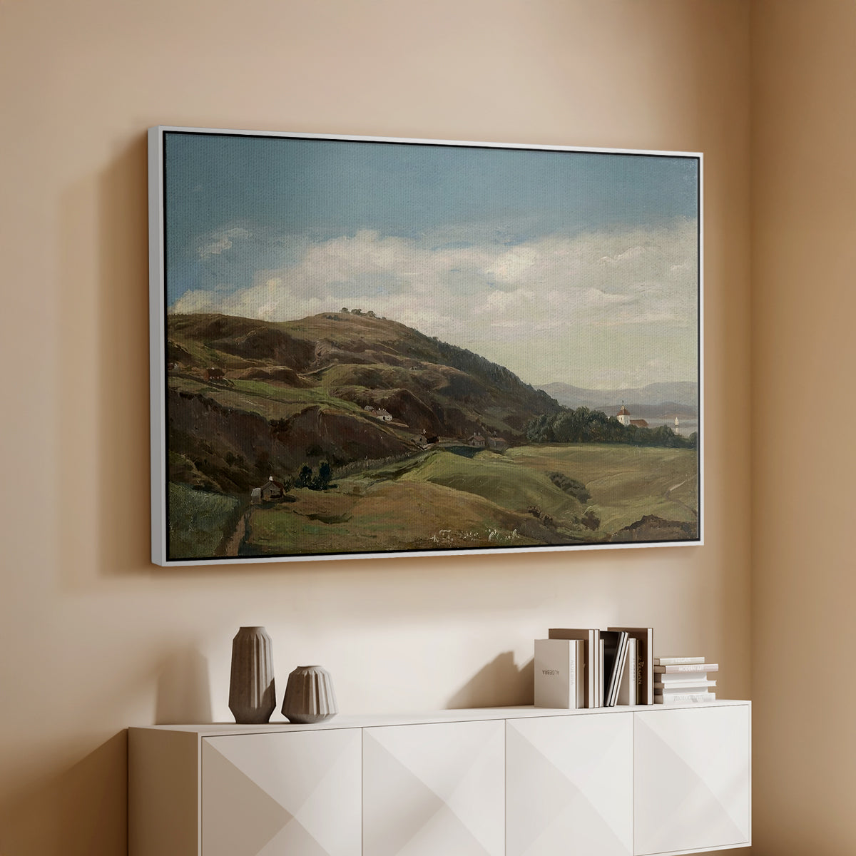 Ekeberg and Oslo Church, 1852 - Floater Framed Canvas Print