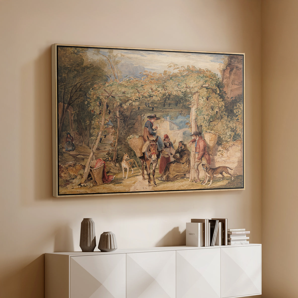 Figures and Animals in a Vineyard, c. 1829 - Floater Framed Canvas Print
