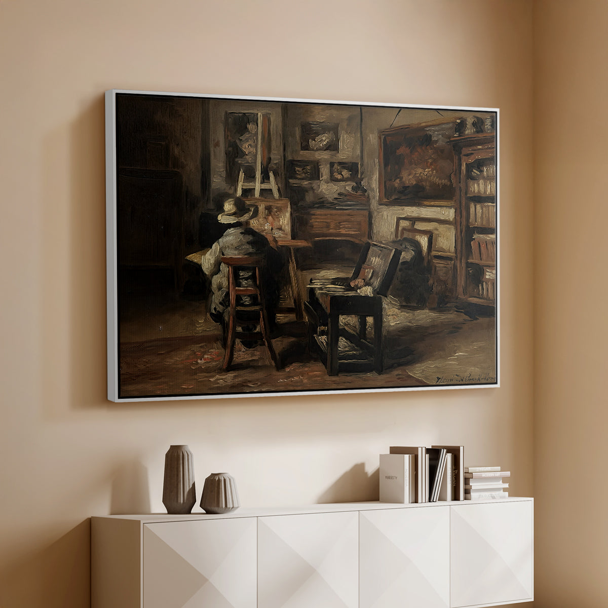 The Studio of Ferdinand De Braekeleer I, Father of the Painter, c. 1873-1885 - Floater Framed Canvas Print