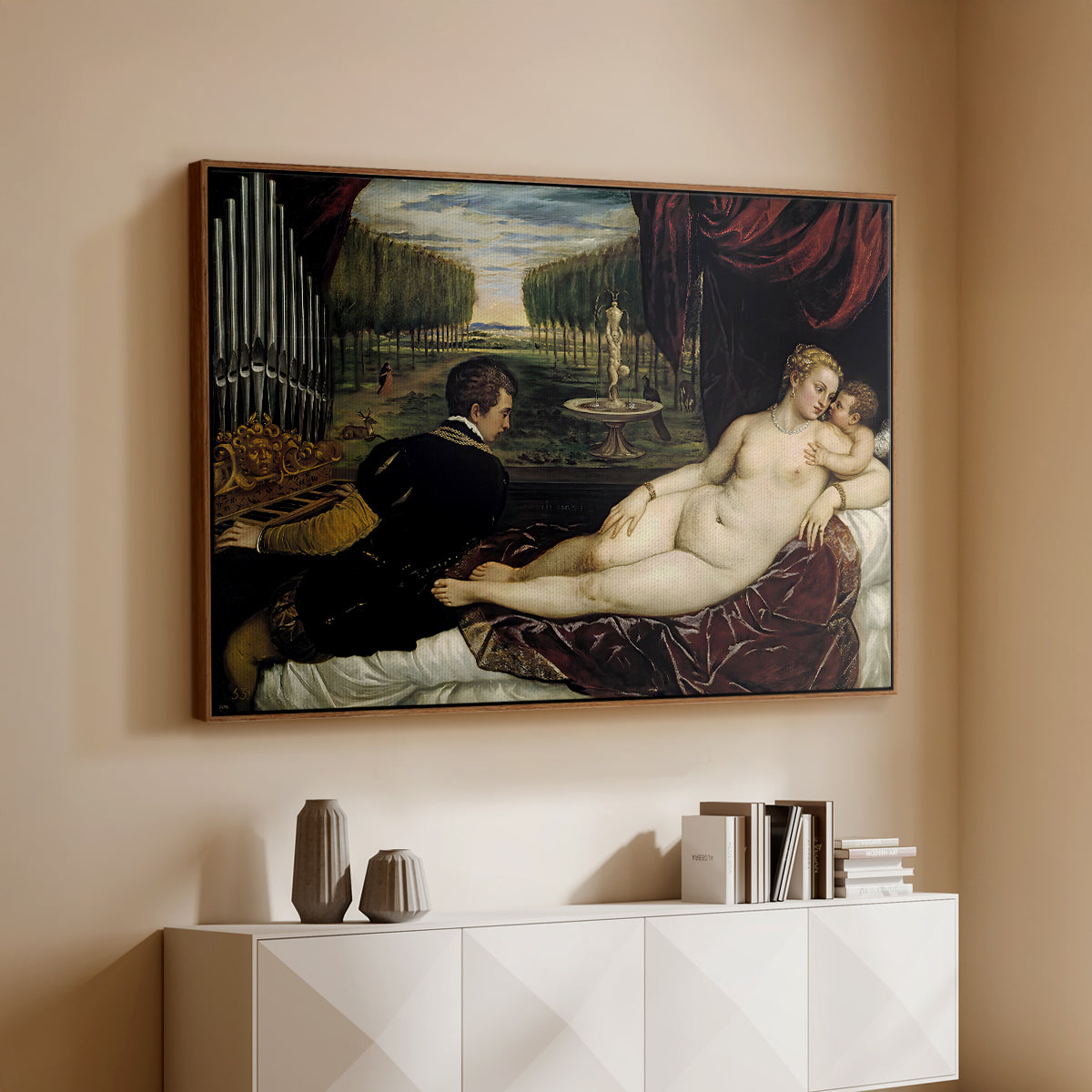 Venus with an Organist and Cupid, c. 1555 - Floater Framed Canvas Print
