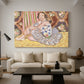 Canvas art print featuring a Fauvist figure study with costume-like detail, displayed in a spacious living room