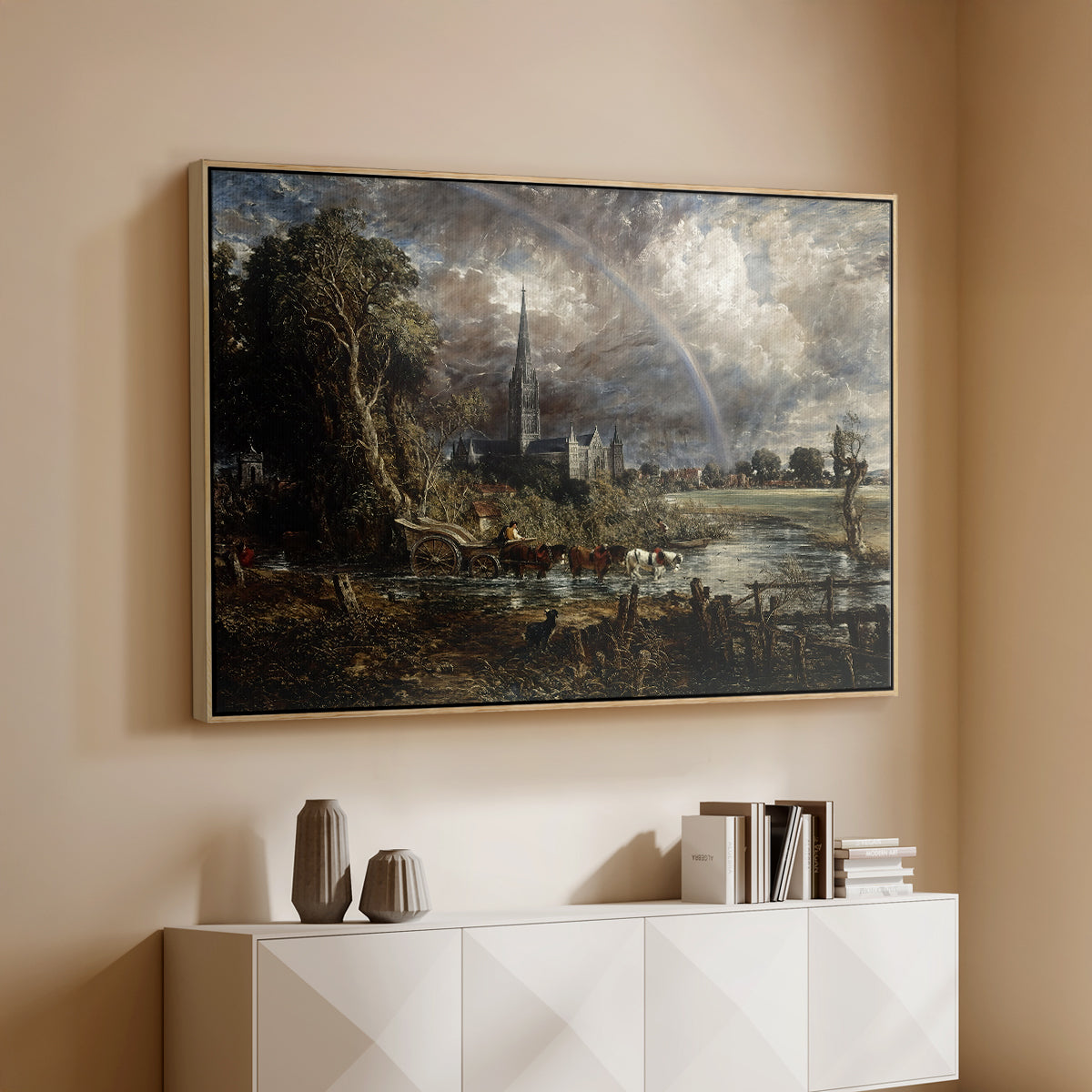 Salisbury Cathedral from the Meadows (Detail), 1831 - Floater Framed Canvas Print