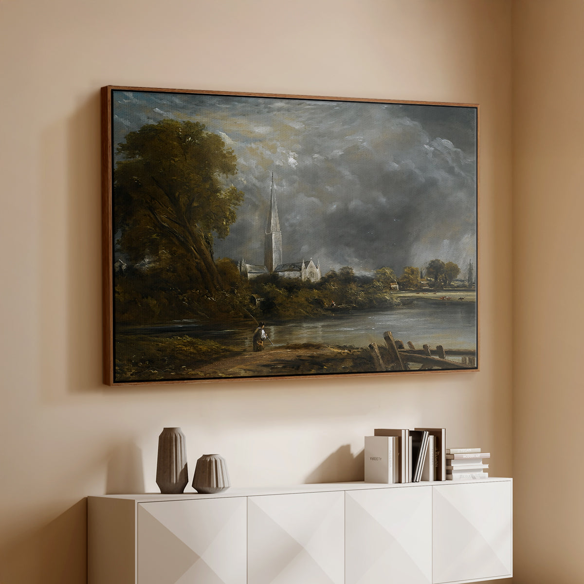 Salisbury Cathedral from the Meadows, c. 1831 - Floater Framed Canvas Print