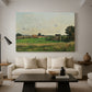 Canvas art print featuring a rural scene with estate and surrounding greenery, displayed in a spacious living room