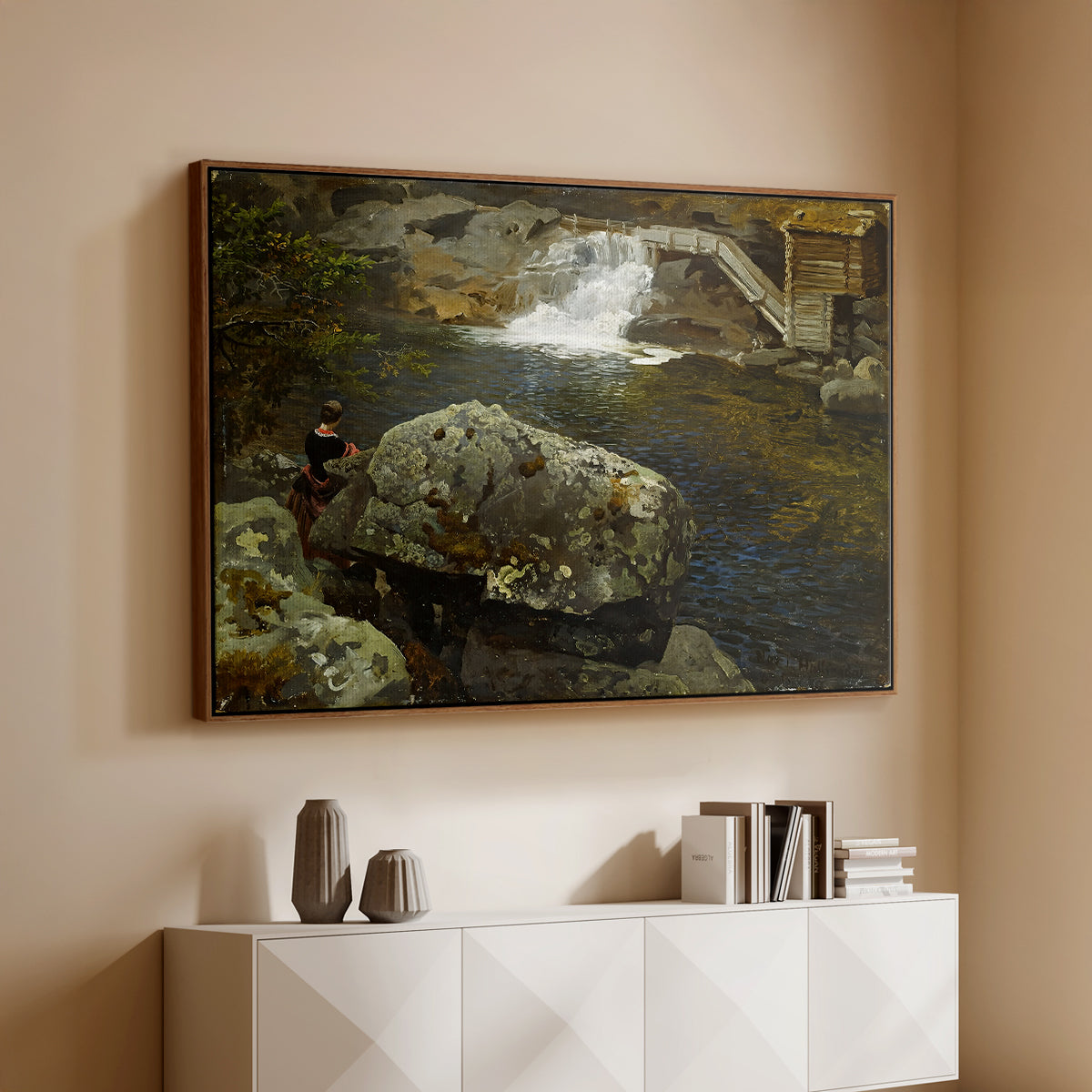 By the Mill Pond (En Mølledam), 1850 - Floater Framed Canvas Print
