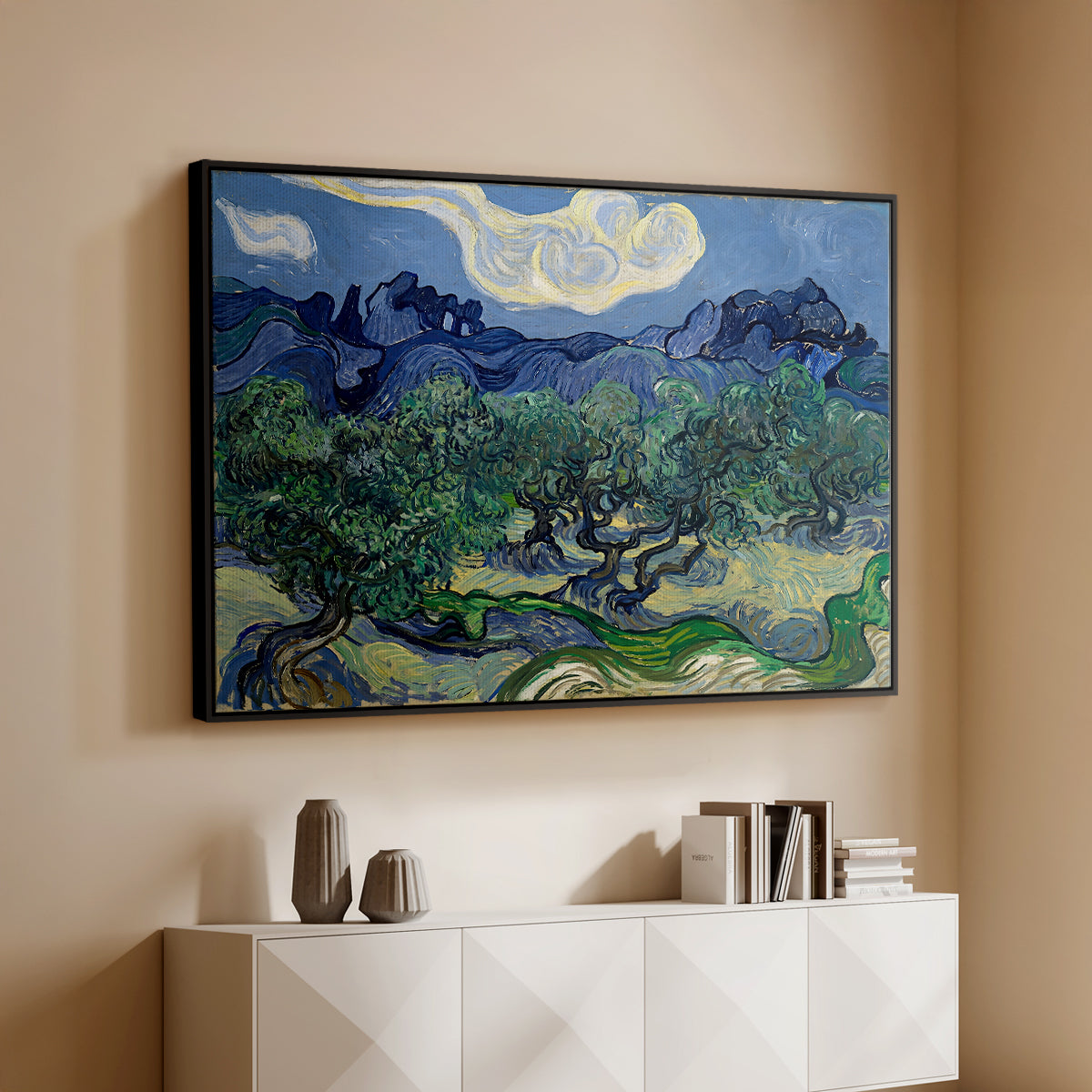 Olive Trees with the Alpilles in the Background, 1889 - Floater Framed Canvas Print