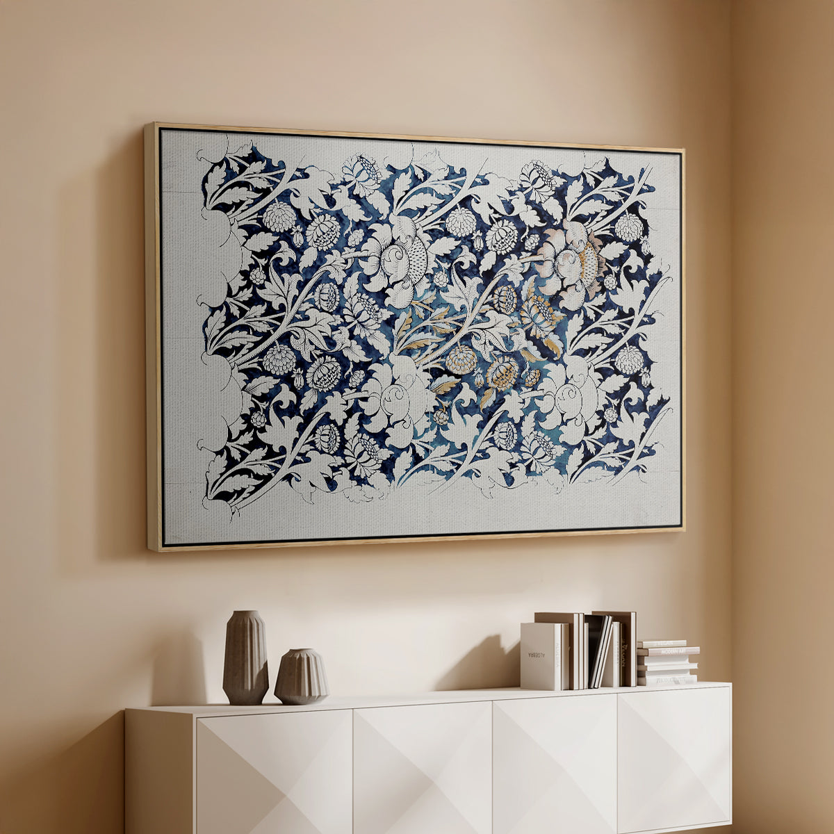 Watercolour for Printed Fabric Design: Wey, c. 1882-1883 - Floater Framed Canvas Print