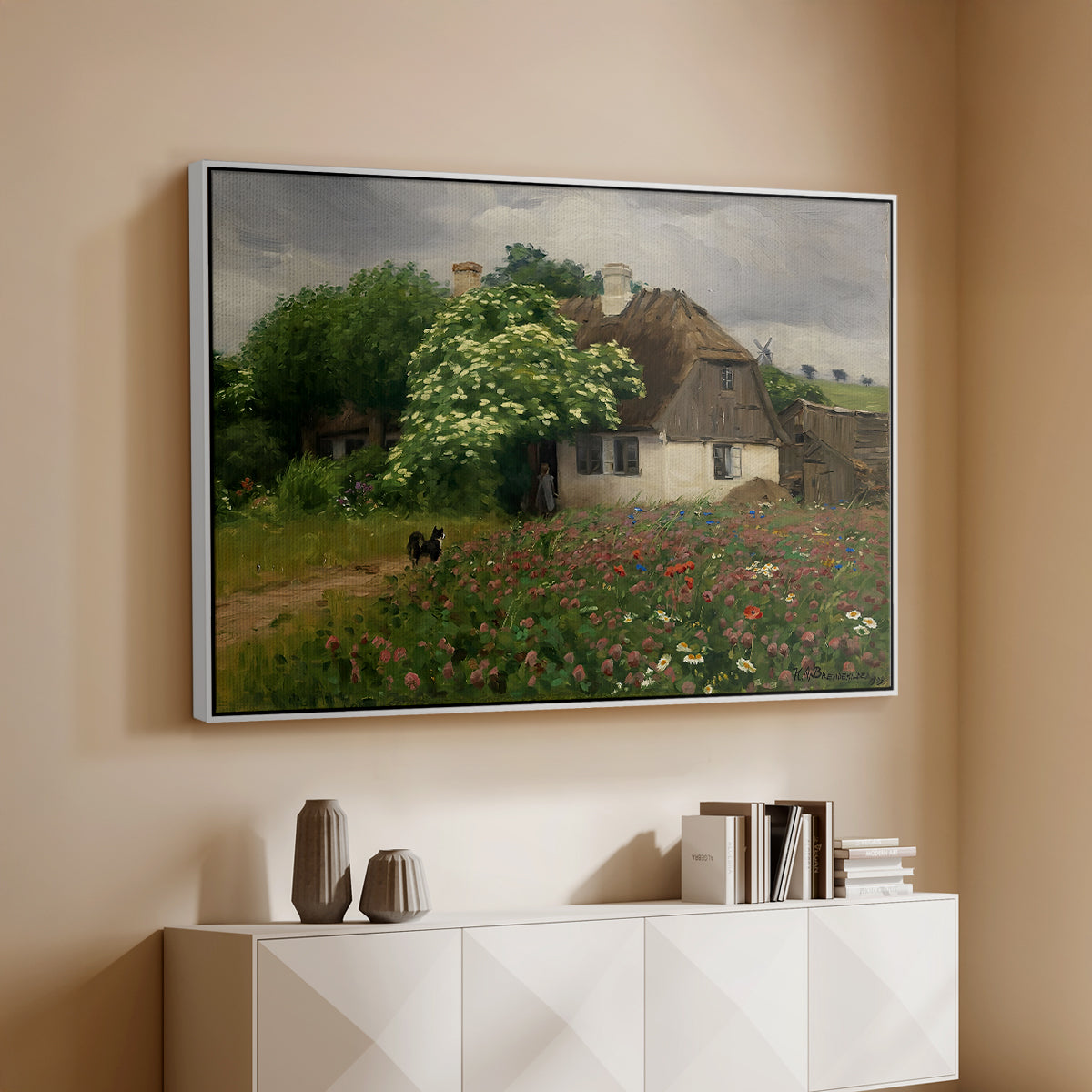Farmhouse with Meadow Flowers, 1909 - Floater Framed Canvas Print