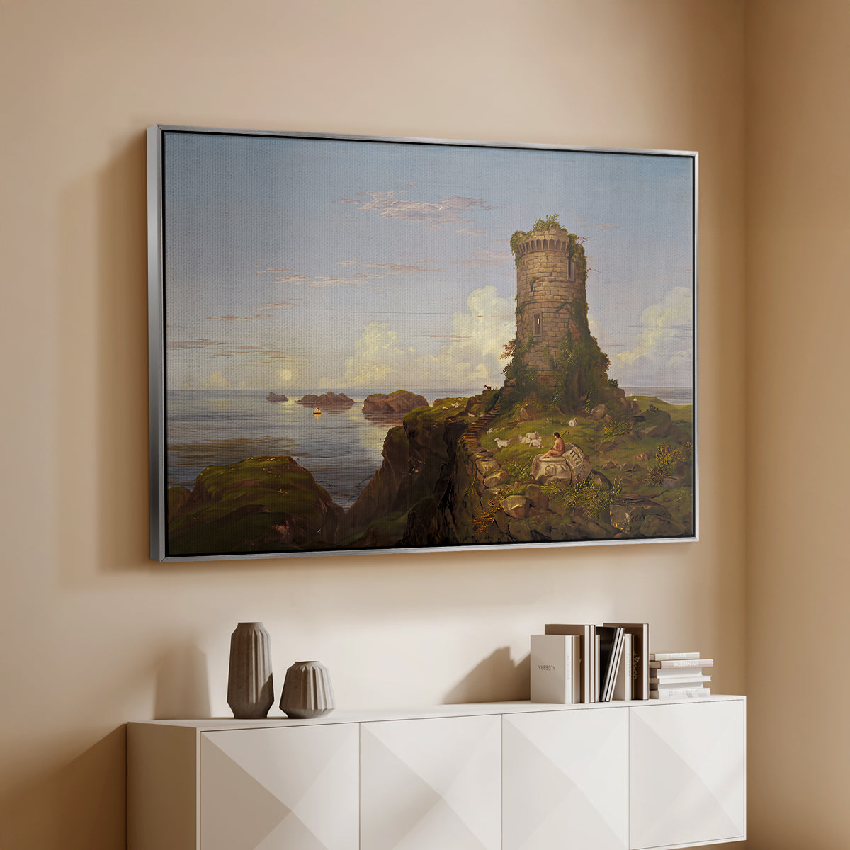 Italian Coast Scene with Ruined Tower, 1838 - Floater Framed Canvas Print
