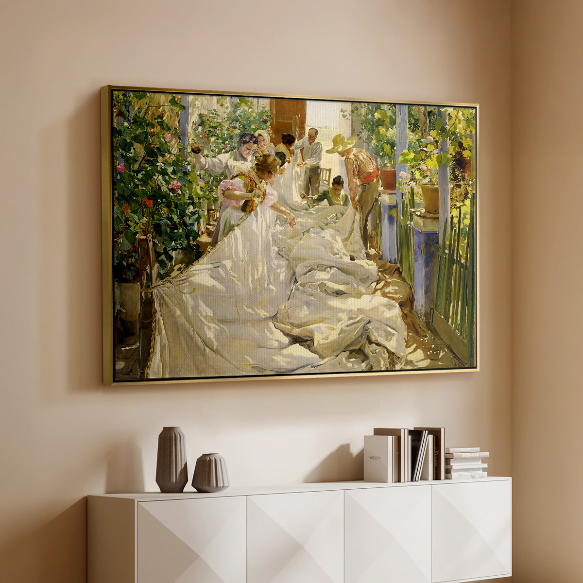 Sewing the Sail, 1896 - Floater Framed Canvas Print