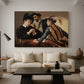 Canvas art print featuring a young men playing cards with one cheating and another watching closely, displayed in a spacious living room