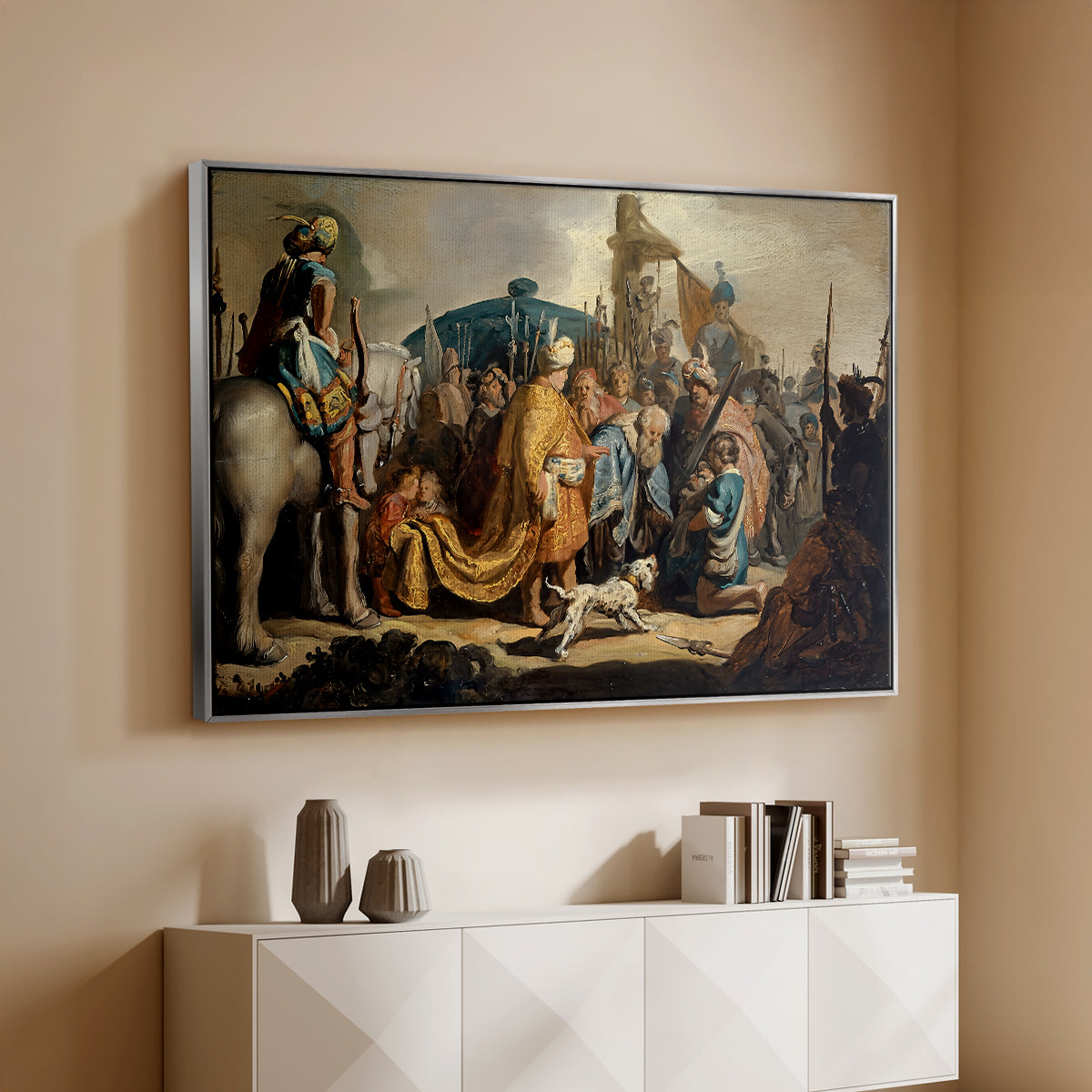 David with Goliath's Head in front of Saul, for Rembrandt, 1627 - Floater Framed Canvas Print