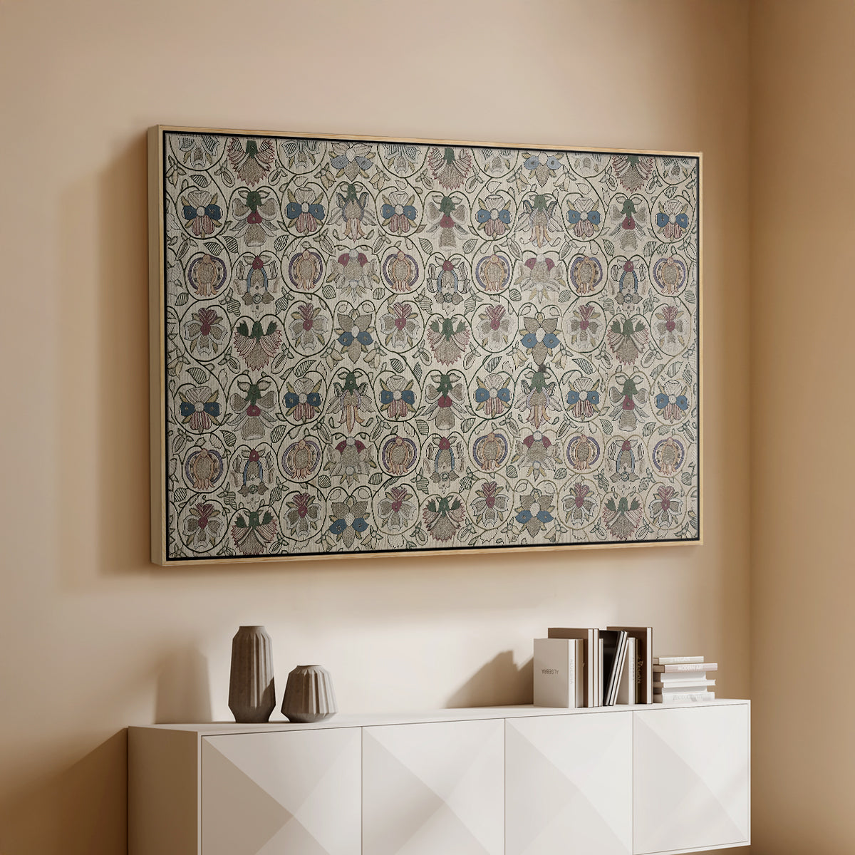 Long Cushion Cover (Printed Textile), c. 1600 - Floater Framed Canvas Print