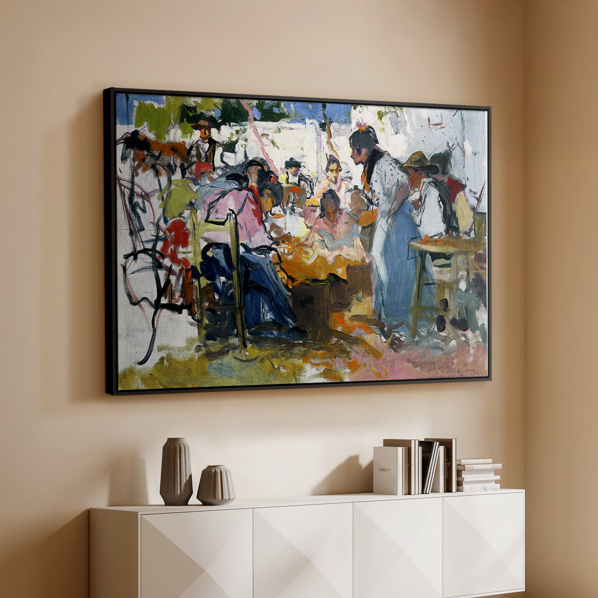 Net Menders in Valencia, 1909 - Floater Framed Canvas Print