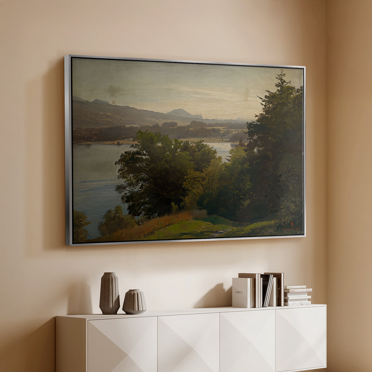 View of the Mondsee, 1870 - Floater Framed Canvas Print