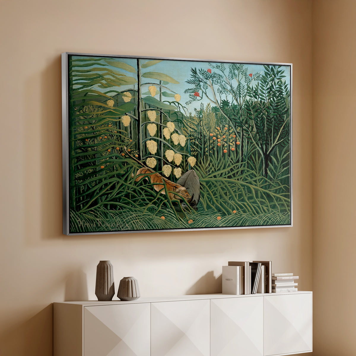 Fight Between a Tiger and a Buffalo, 1908 - Floater Framed Canvas Print