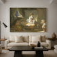 Canvas art print featuring an expressive caregiving moment indoors, displayed in a spacious living room