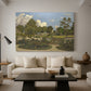 Canvas art print featuring a natural scene with cultivated plants and tranquil atmosphere, displayed in a spacious living room