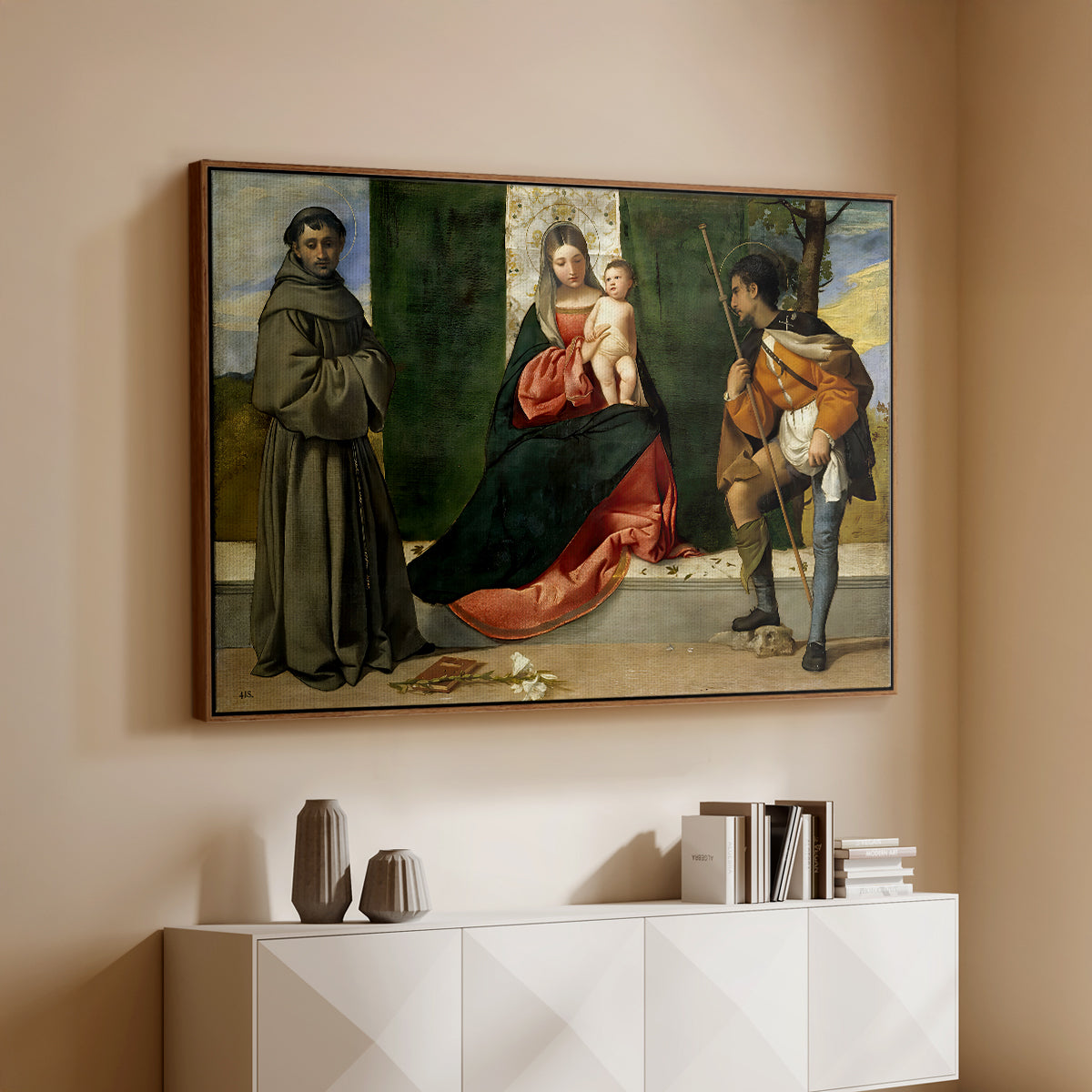 Madonna and Child with Saints Anthony of Padua and Roch, c. 1510 - Floater Framed Canvas Print