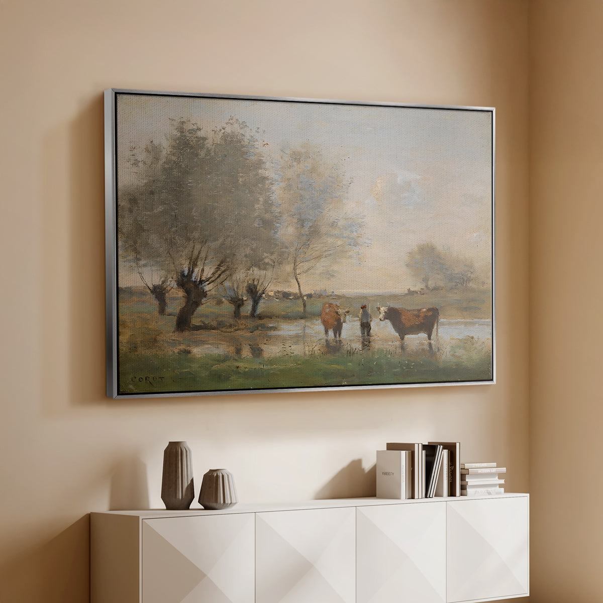 Cows in a Marshy Landscape, c. 1873-1874 - Floater Framed Canvas Print