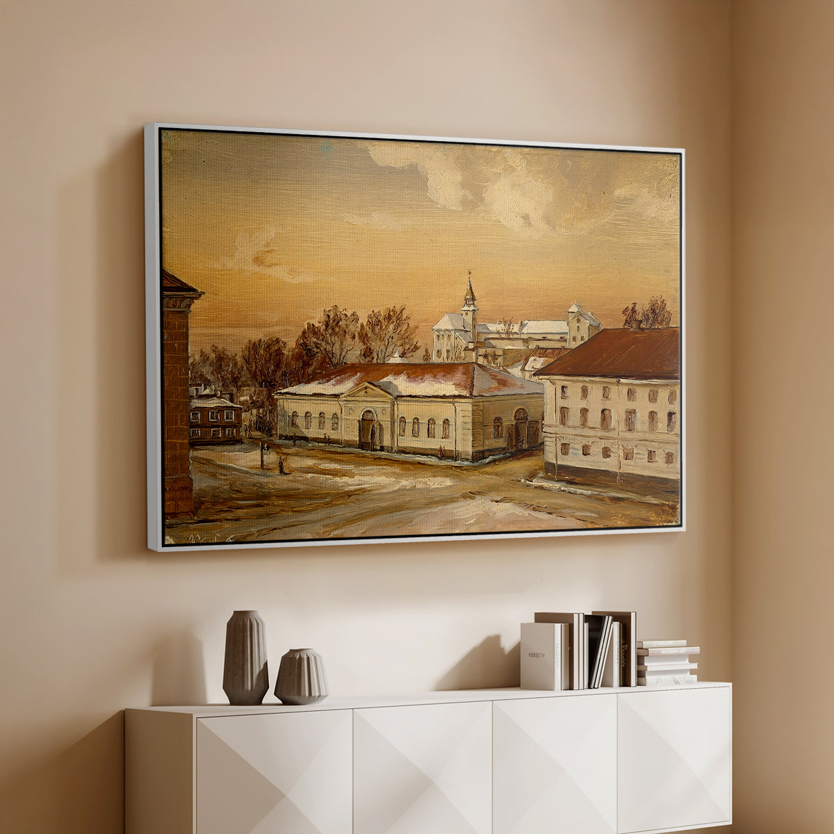 The Riding School at Akershus Castle, 1846 - Floater Framed Canvas Print
