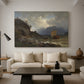 Canvas art print featuring an expansive ocean view with cliffs and maritime activity, displayed in a spacious living room