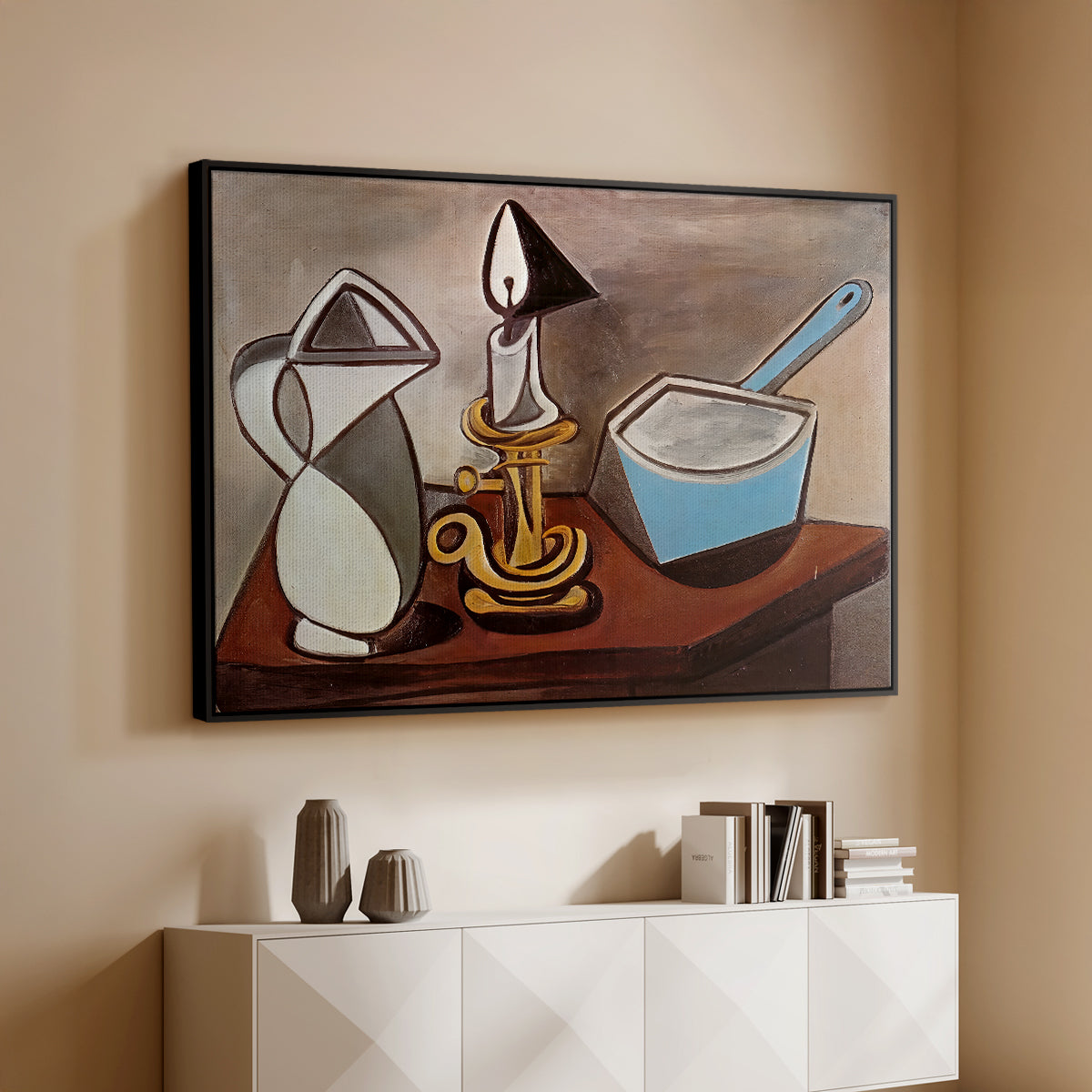 Jug, Candle, and Enamel Pan, 1950 - Floater Framed Canvas Print