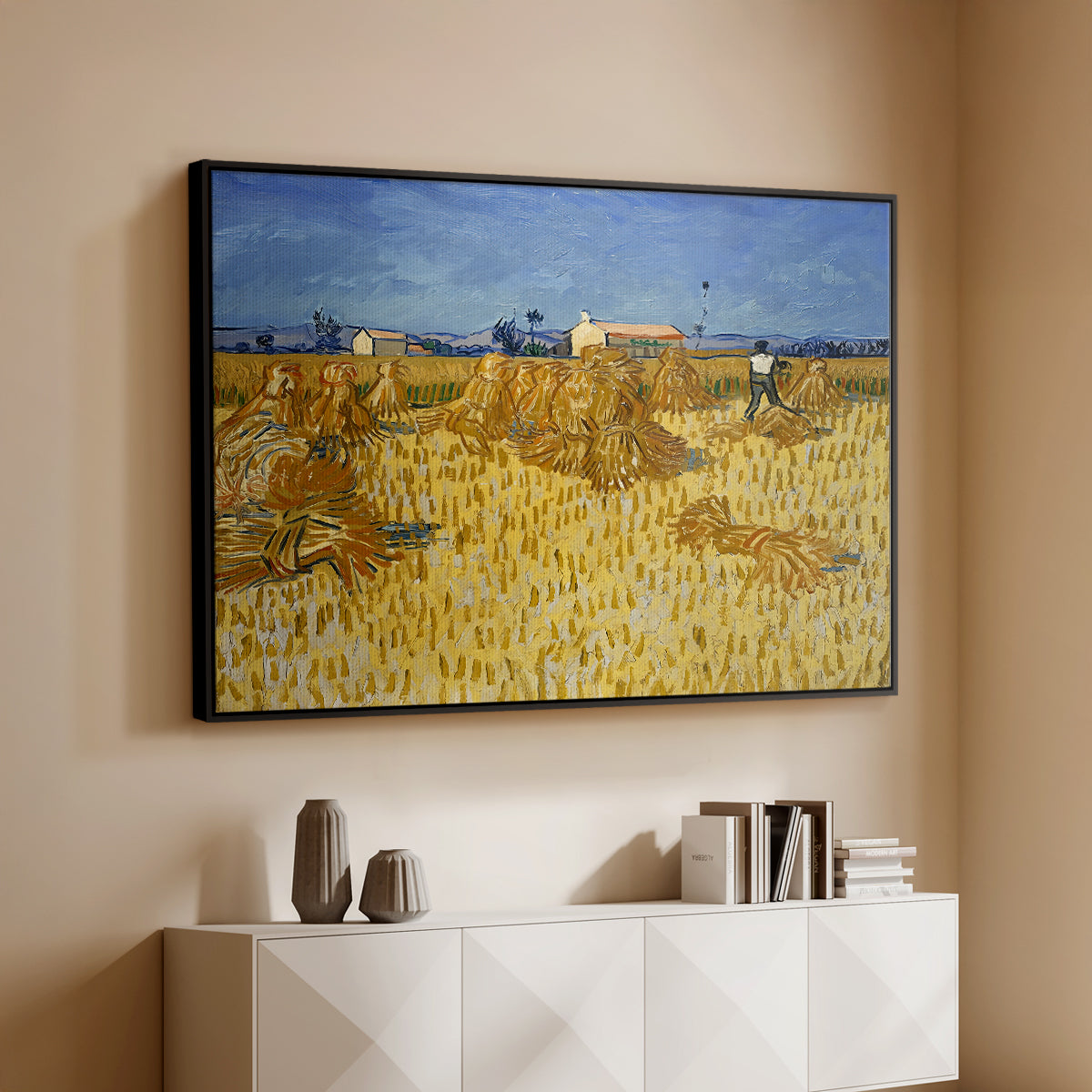 Wheat Field with Sheaves (Harvest in Provence), 1888 - Floater Framed Canvas Print
