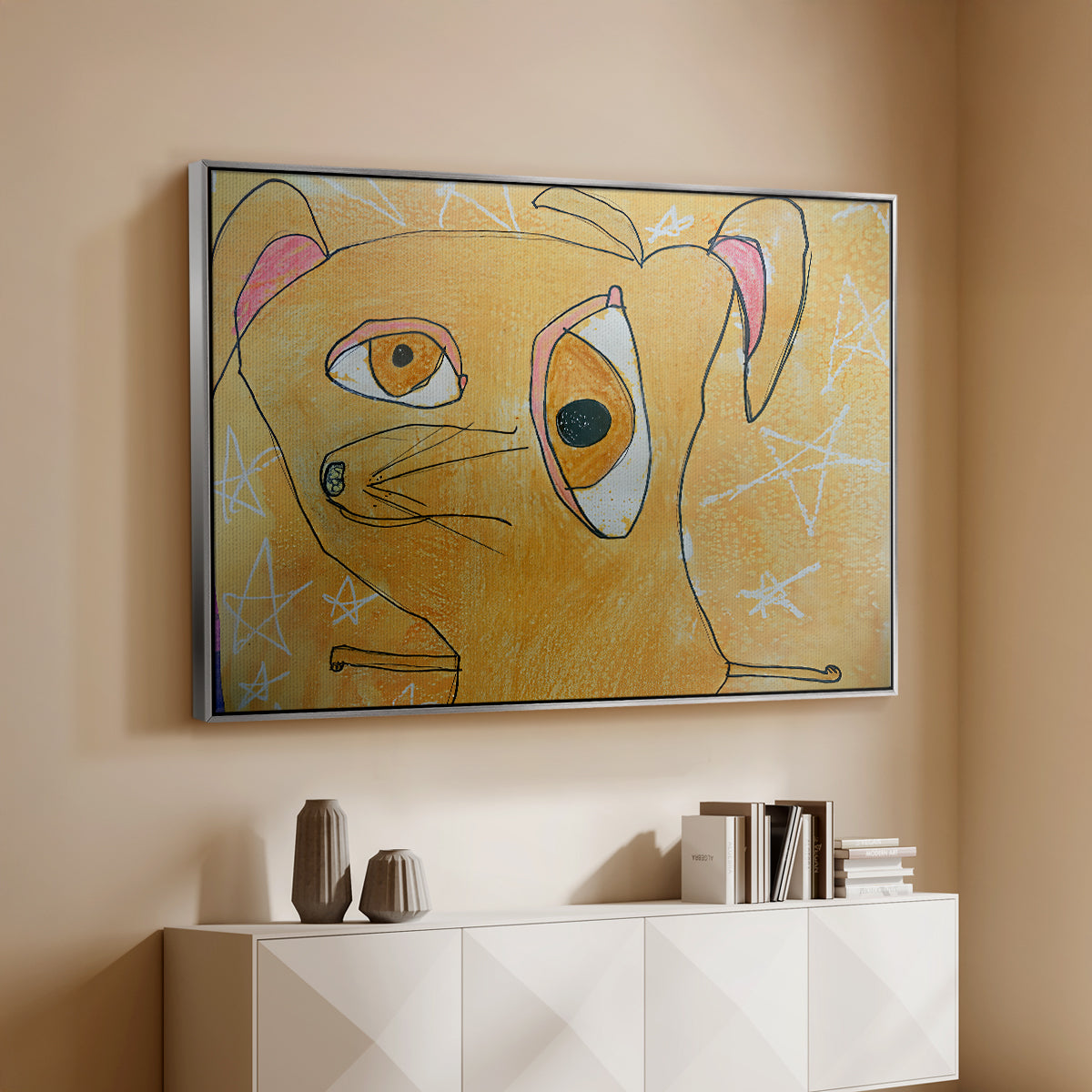 Cubist Dog with Stars (Student Art) - Floater Framed Canvas Print
