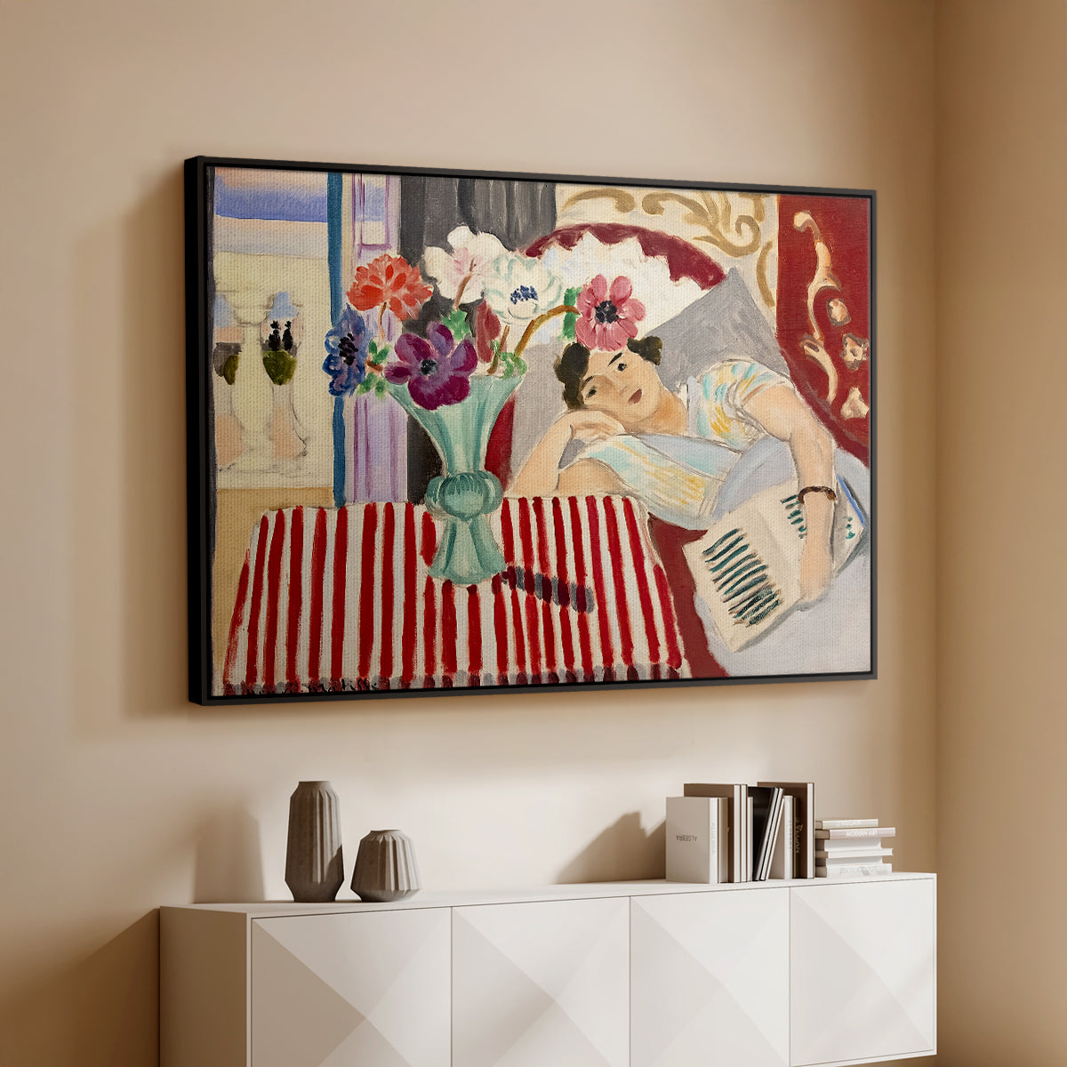 Woman with Anemones (Femme et anémones), c. 1920-1921 - Floater Framed Canvas Print
