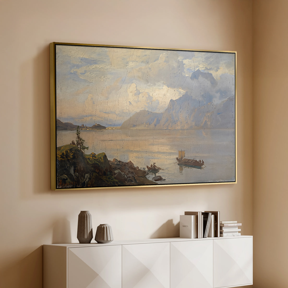 Traunsee, 1871 - Floater Framed Canvas Print