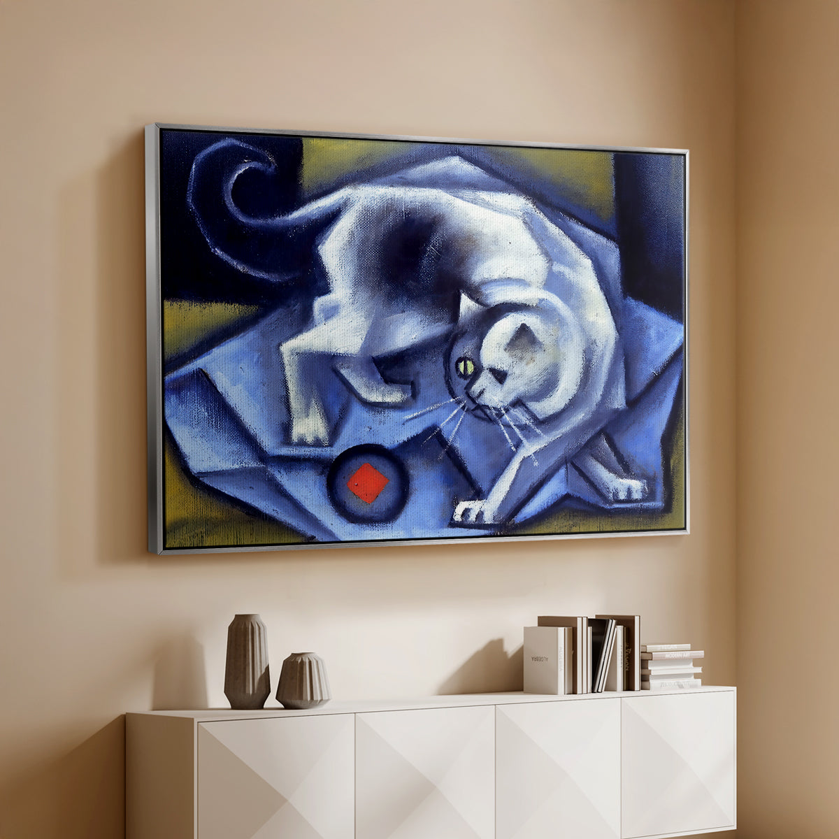 Cat Playing with a Ball, 1945-1950 - Floater Framed Canvas Print