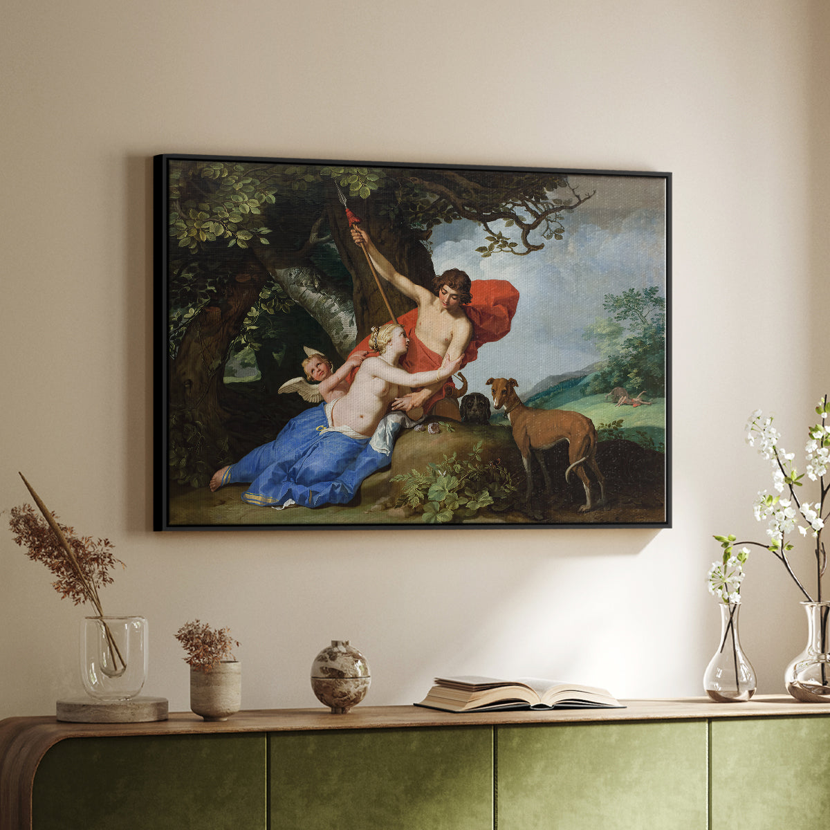Venus and Adonis, 1632 - Floater Framed Canvas Print