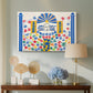 Canvas art print featuring a modernist composition featuring simplified figure and patterns, displayed above a styled console table