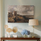 Canvas art print featuring an expressive landscape with structure, displayed above a styled console table