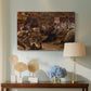 Canvas art print featuring an ornate interior with figures engaged in theatrical event, displayed above a styled console table