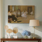 Canvas art print featuring an impressionist interior capturing movement and discipline of dancers, displayed above a styled console table