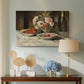 Canvas art print featuring a tabletop scene with strawberries and champagne glass, displayed above a styled console table
