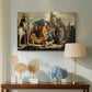 Canvas art print featuring a narrative depiction before king, displayed above a styled console table