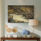 Canvas art print featuring a landscape focused on vertical movement of waterfall, displayed above a styled console table