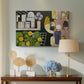 Canvas art print featuring an expressive composition with arches and figures, displayed above a styled console table