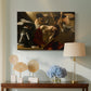 Canvas art print featuring a dramatic depiction of figures forcing thorn crown onto Christ, displayed above a styled console table